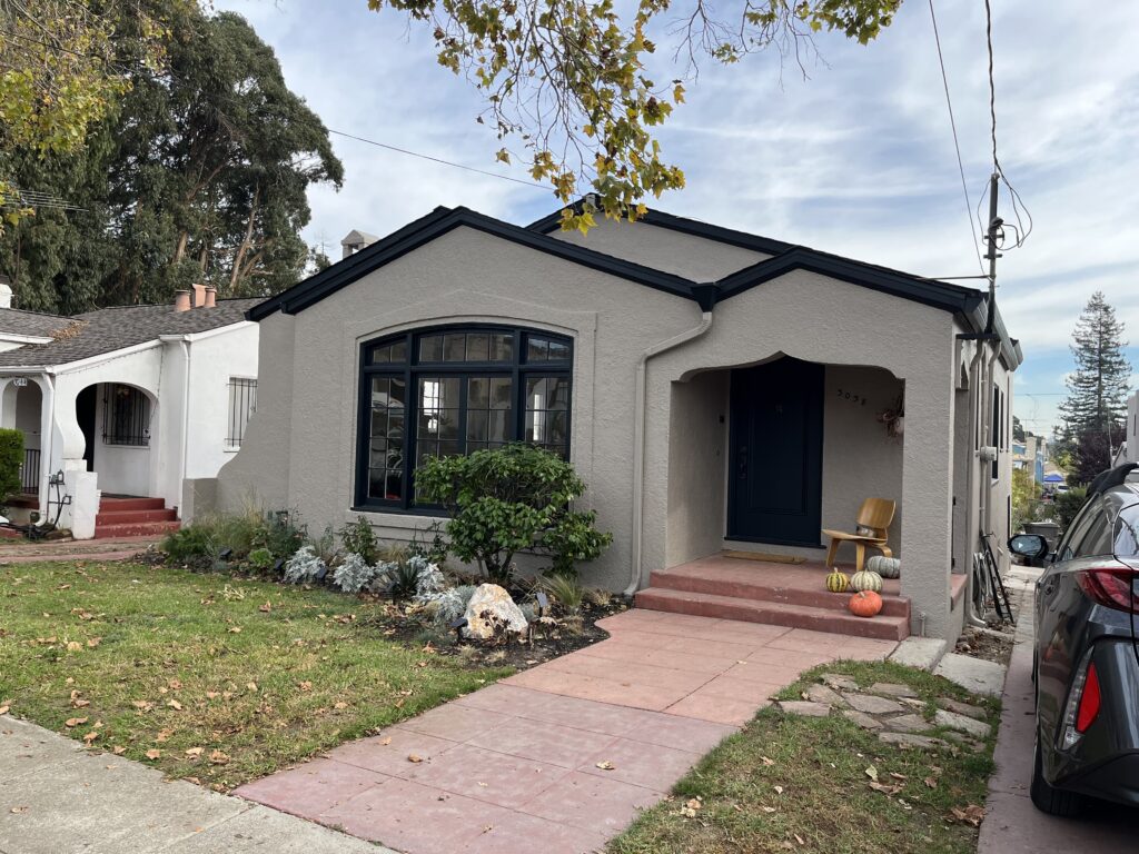 Oakland house painting services – Grand Lake Craftsman repainted with warm greige walls and semi-gloss black trim